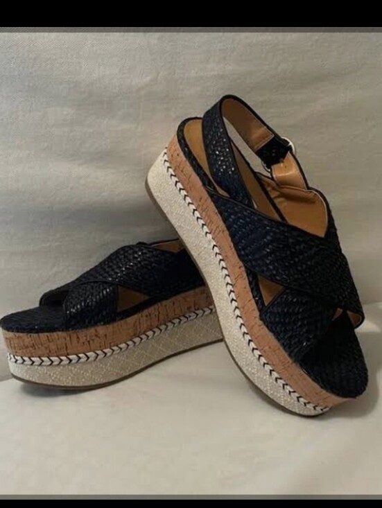 Zara Shoes - Zara Black Woven Platform Sandals with Cork-Style Midsole 9/Euro 40